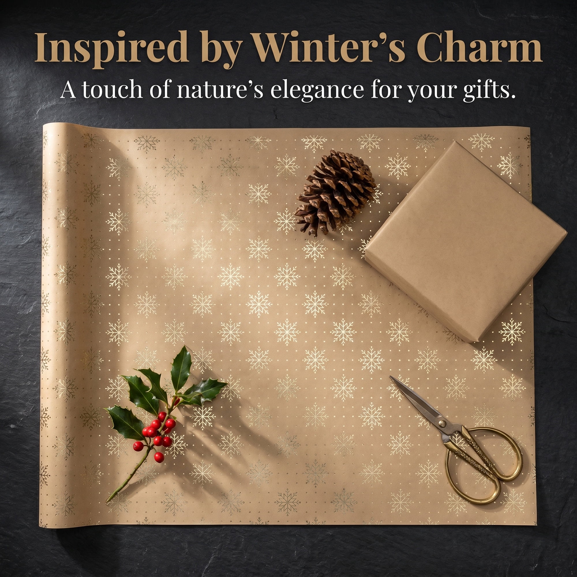 Unique Bargains Heavyweight Christmas Wrapping Paper for Gifts Snowflake Gold 27.6"x 19.7"