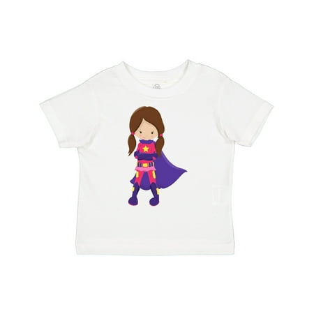 

Inktastic Superhero Girl Brown Hair Cute Girl Purple Cape Gift Toddler Toddler Girl T-Shirt