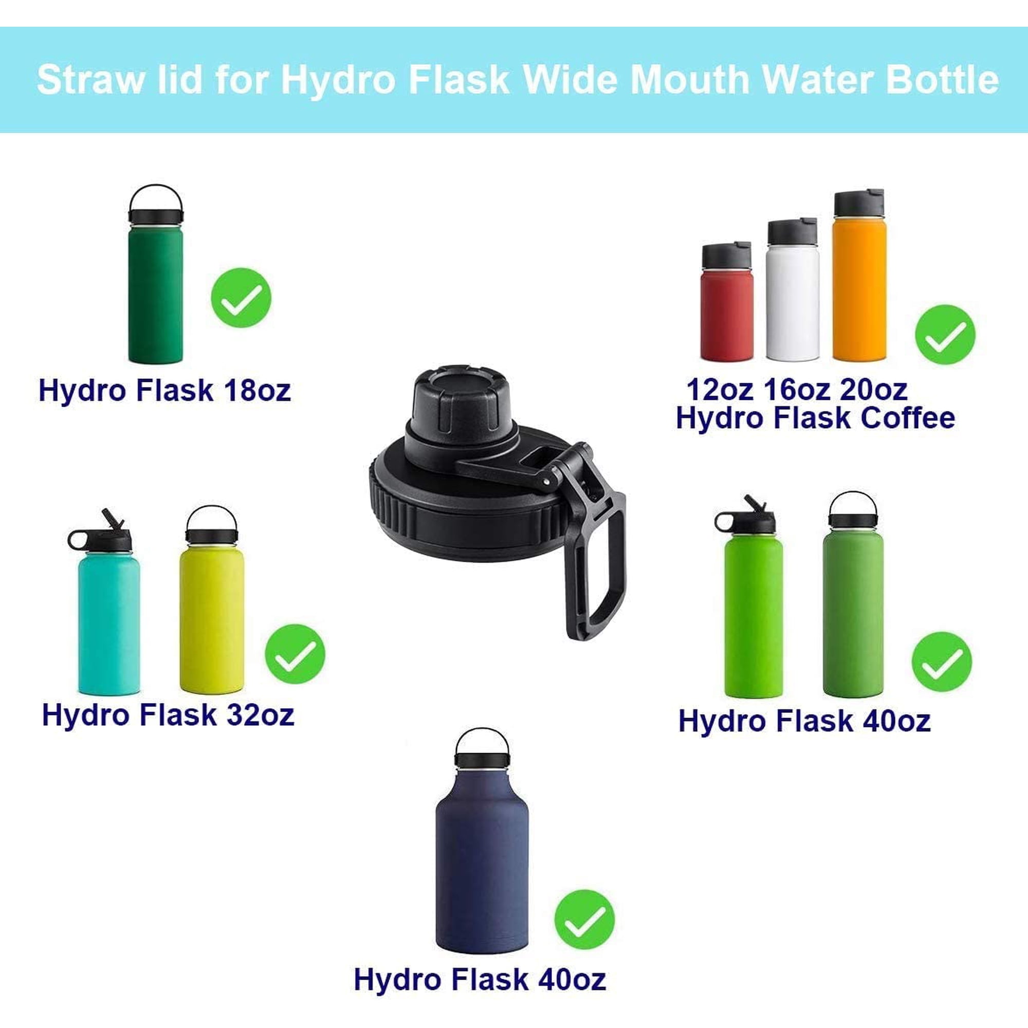 IRON FLASK Replacement Straw Lid For Wide Mouth Bottles - BPA Free, Push-Open Straw, Swivel Handle
