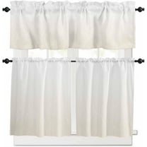 Cream White Ombre Kitchen Curtains and Valances Set, Rod Pocket Curtains Tier Farmhouse Window Curtains 36 Inch Length, Minimalism Line Texture Modern Art 3 Piece Kitchen Curtains Set