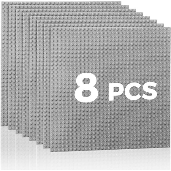 Classic Baseplates Building Plates-8 Pack 10" x 10" Building Boards,100% Compatible with All Major Brands and Activity Table, Creative Building Platforms Mats for Toy Bricks,Grey