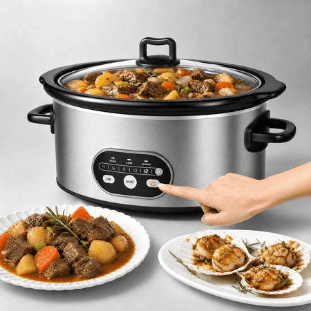 Slow Cooker 6QT with Nonstick Removable Pot Programmable Digital Crock Pot 3 Heat Settings & Auto Keep Warm Dishwasher Safe Stoneware for Soups Stews