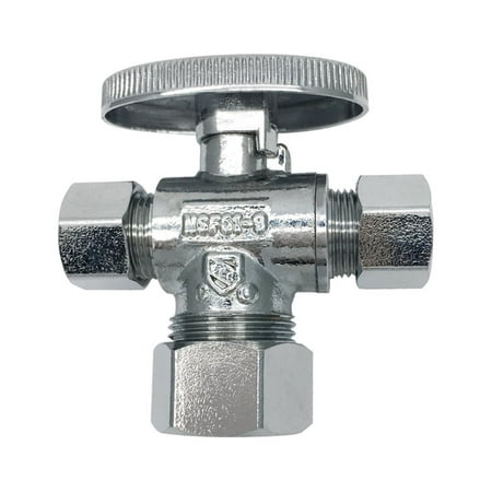 THEWORKS® Quarter-Turn Dual Outlet Stop Valve, 5/8" O.D. Inlet x 3/8" O.D. Outlet x 3/8" O.D. Outlet