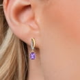 thumbnail image 3 of Gem Stone King 925 Silver and 10K Yellow Gold Purple Amethyst and White Lab Grown Diamond Dangle Earrings for Women | 1.09 Cttw | Gemstone February Birthstone | Emerald Cut 6X4MM, 3 of 6