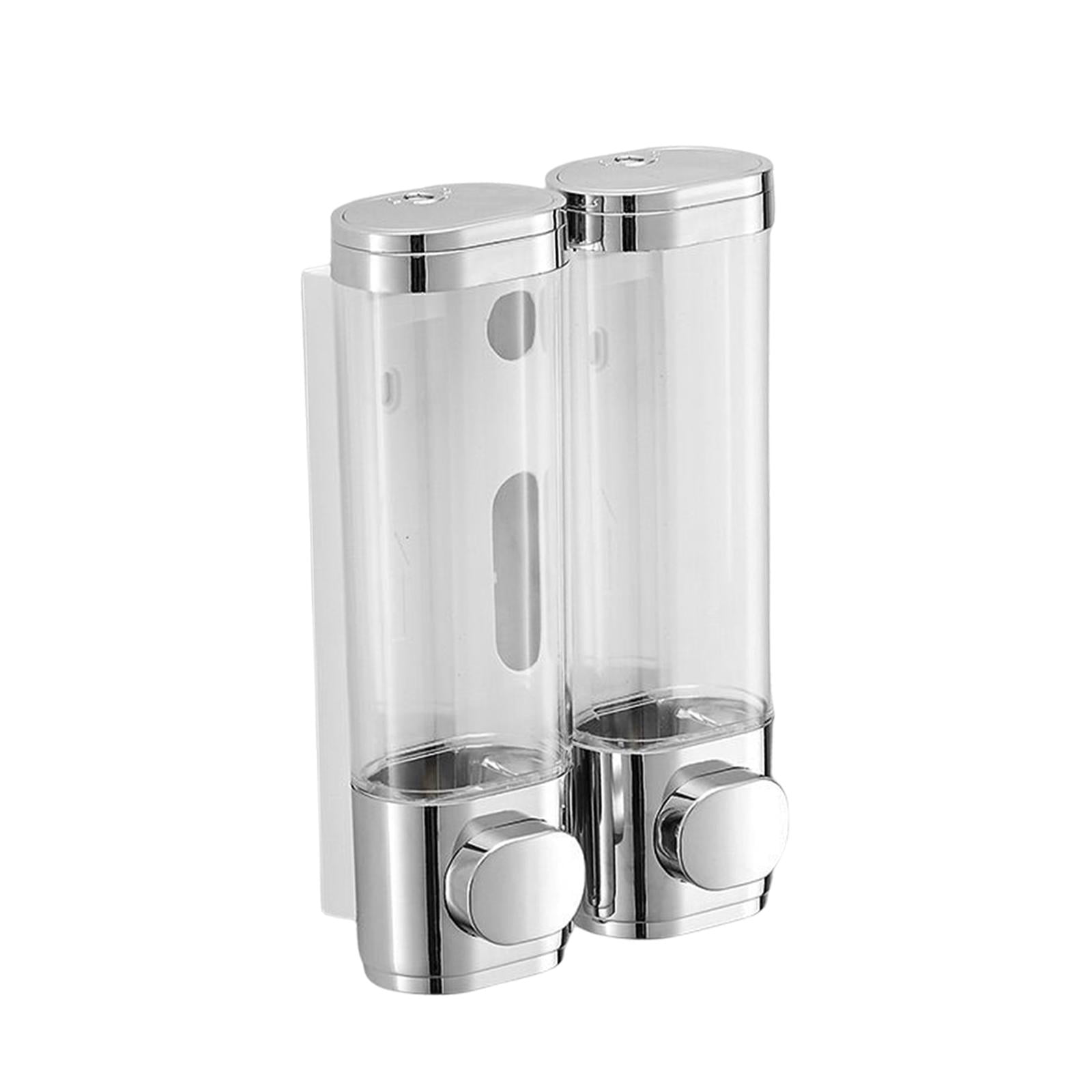 Fiocias Hand Press Soap Dispenser Wall Mounted Container Bath Liquid Soap Dispenser for Silver Double