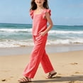 thumbnail image 5 of Cethrio Girls Summer Outfit Sets, Flutter Sleeve 2 Piece Plaid Casual Girls' Clothing Sets Red Size 11-12 T, 5 of 7