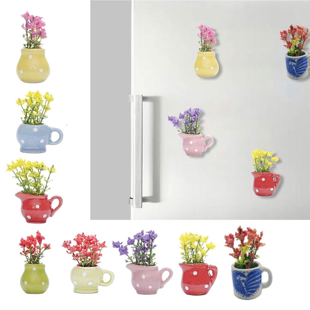 Rvaymup Set Of 8 Miniature Magnetic Flower Pot Kitchen Refrigerator Decors Resins Vase Fridge Magnets for Home Office Decoration