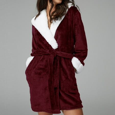 

TWIFER Womens Pajama Women Hooded Fleece Bathrobe Lightweight Soft Plush Long Flannel Sleepwear Fleece Hooded Bathrobe Plush Long Robe