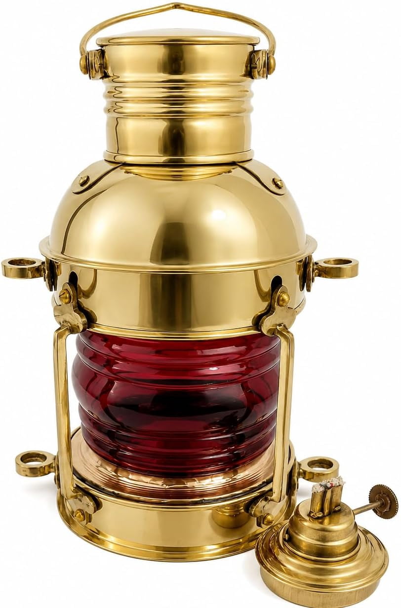 Nautical Maritime 10" Ship Hanging Lantern, Christmas Decorative Oil Lamp Red Glass Lantern, Halloween Lantern, Farmhouse Home Table Lanterns