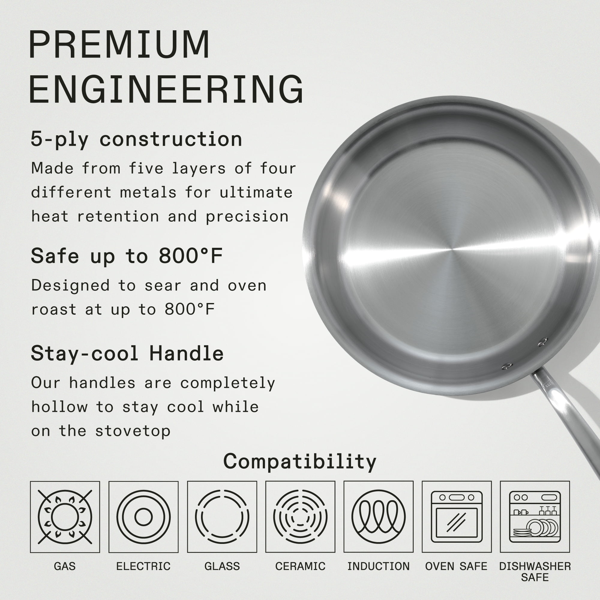 Made In 12-Inch Stainless Steel Frying Pan With Lid - Thumbnail 2