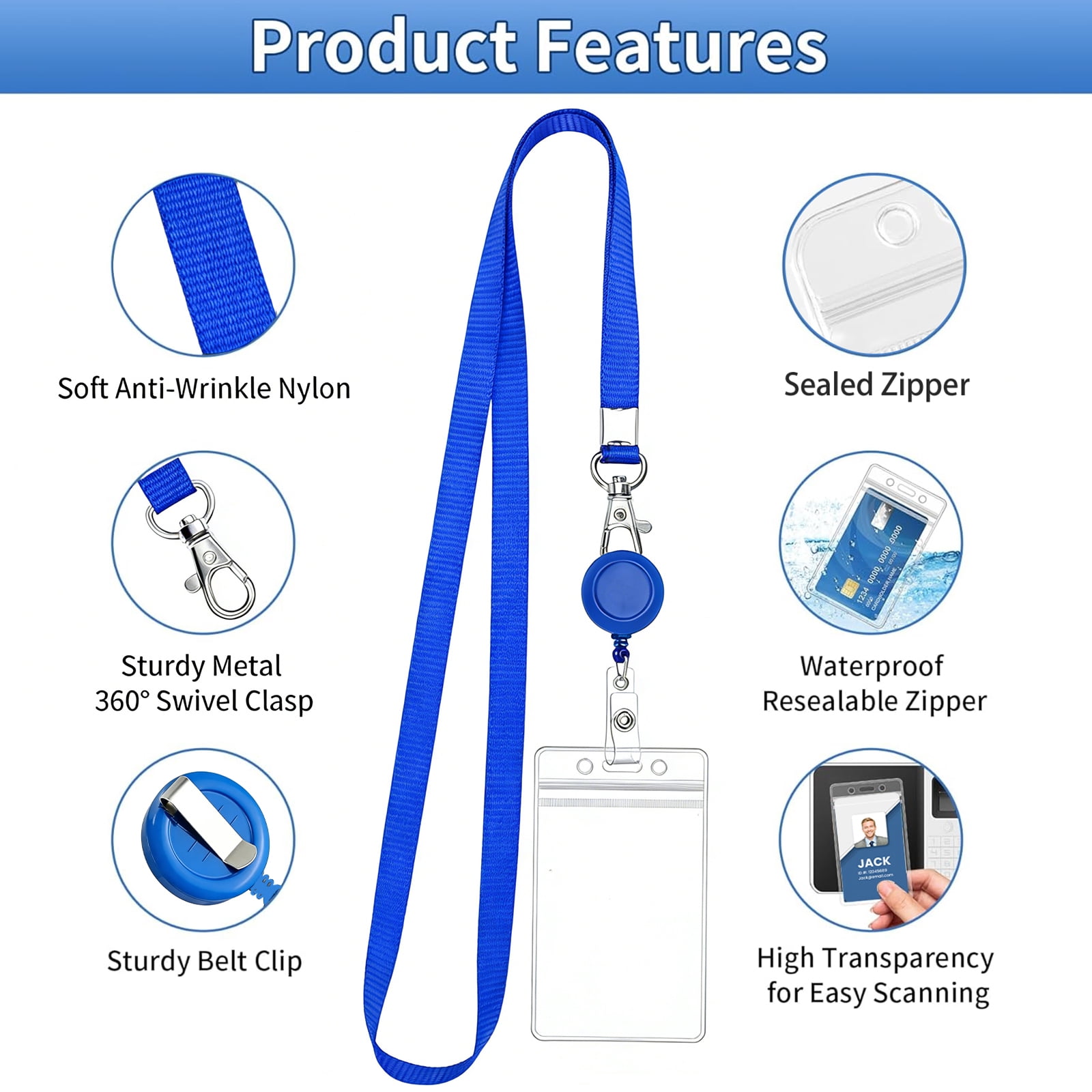 DIYMAG 24 Pcs ID Badges Holder with Clip & 25in Retractable Lanyards, Clear ID Card Holder(Bule)