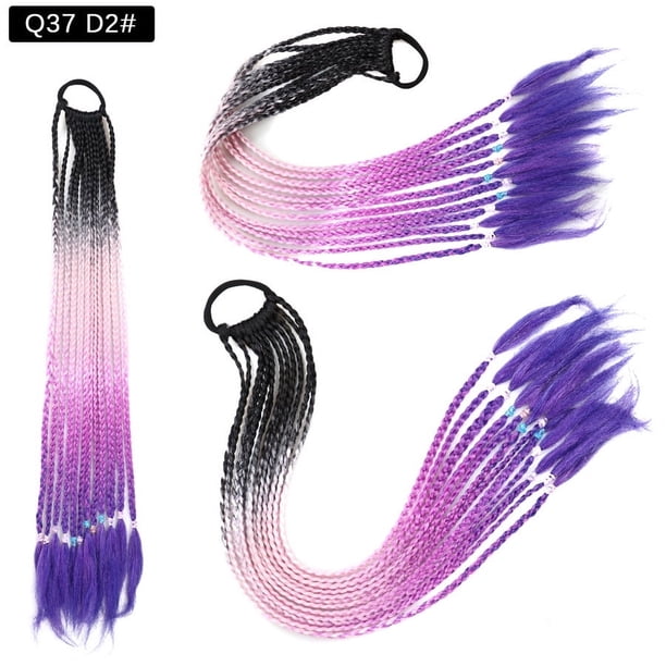 Zhuge 2 extensiones de cabello con cola de caballo de arcoíris para niñas, peluca de cola de caballo trenzada de colores, AC