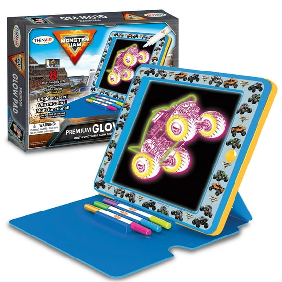 Monster Jam Premium Glow Pad – LED Drawing Pad for Kids with Easel Cover