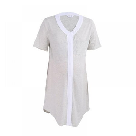 

Women Nightgown Short Sleeve V Neck Sleep Nightshirt Button Down Pajama Dress Casual Nightdress