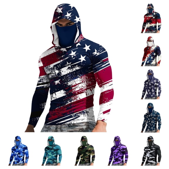 Afuyipoi Men Long Sleeve Athletic Jackets,Face Cover Cool Printed Front Hooded Pullover Clothing Purple XL