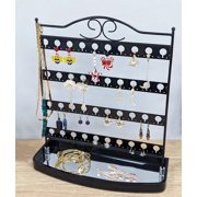 Mango Steam Tabletop Mirror Base Stud Earring Jewelry Organizer, Display Stand, Storage, Gift (Black, Metal)