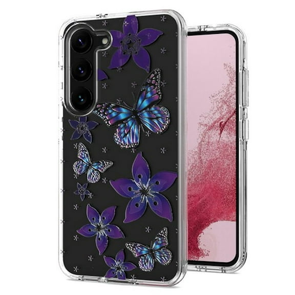 Butterfly Series Dual Layer Transparent Hybrid Case for Samsung Galaxy S23 - Purple