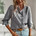 thumbnail image 3 of Women's 2023 Fall Long Sleeve Tops Crew Neck Striped Button Down Blouse Comfy Casual Work Ruffle Shirt SBlack, 3 of 9