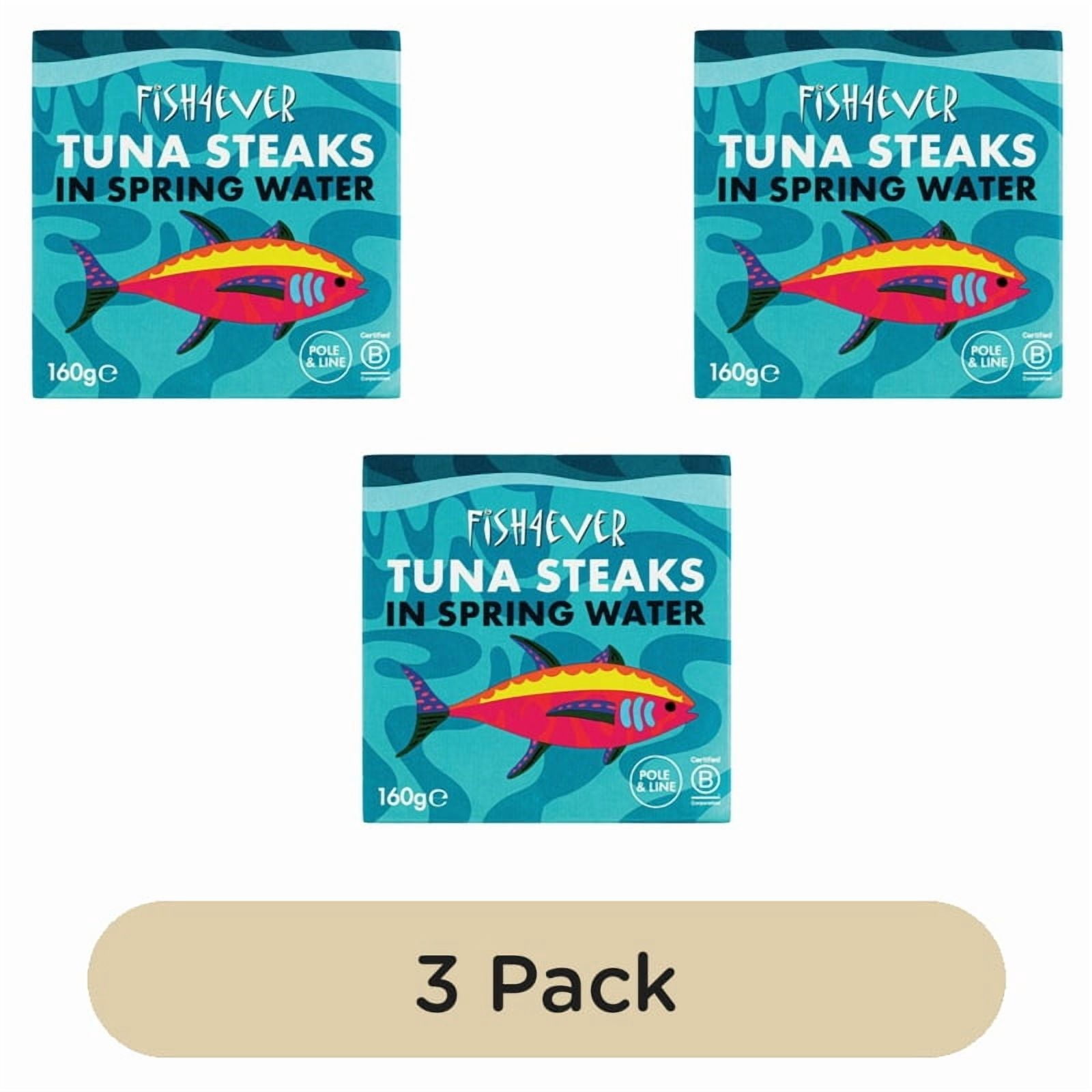 Fish 4 Ever Azores Skipjack Tuna Steaks in Spring Water 160g, British Import (Pack of 3)