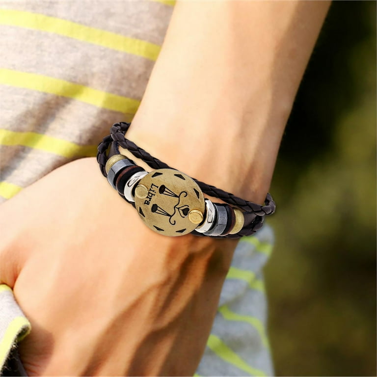 Womens Bracelets 12 Constellation Leather Bracelet Beaded