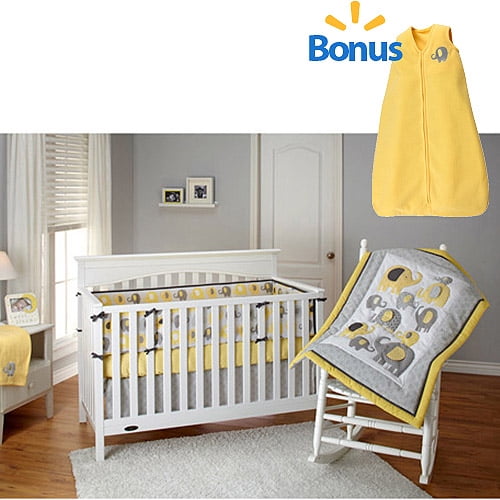 Little Bedding by NoJo Yellow Elephant Time 4Piece Crib Bedding Set w