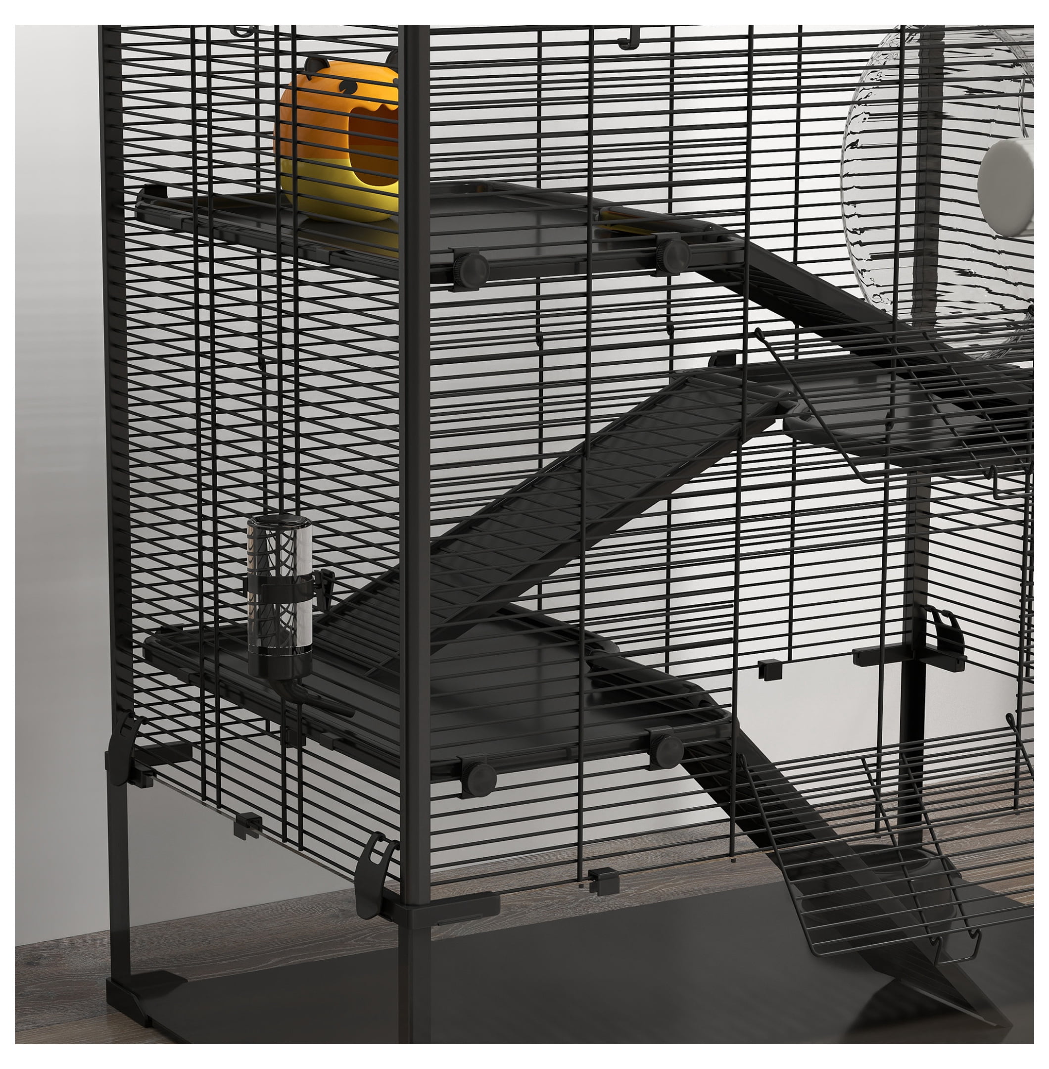 Hamster Cage 4 Tier with Tempered Glass Bottom, Running Wheel & Hut - Mice & Rats Habitat 31"x19"x31.5", Syrian & Dwarf Hamster Cage