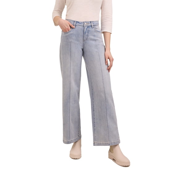 Martha Stewart Women's Wide Leg Pintuck Pant, High-Rise Soft Stretch Denim & Twill Trouser with Front Seam Detail