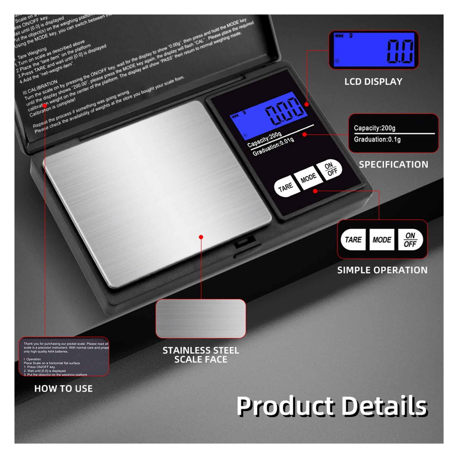 Grade Accurate Jewelry Display Calibration Function Digital Scale Suitable Jewelry Medicinal ,Multi Measuring Units