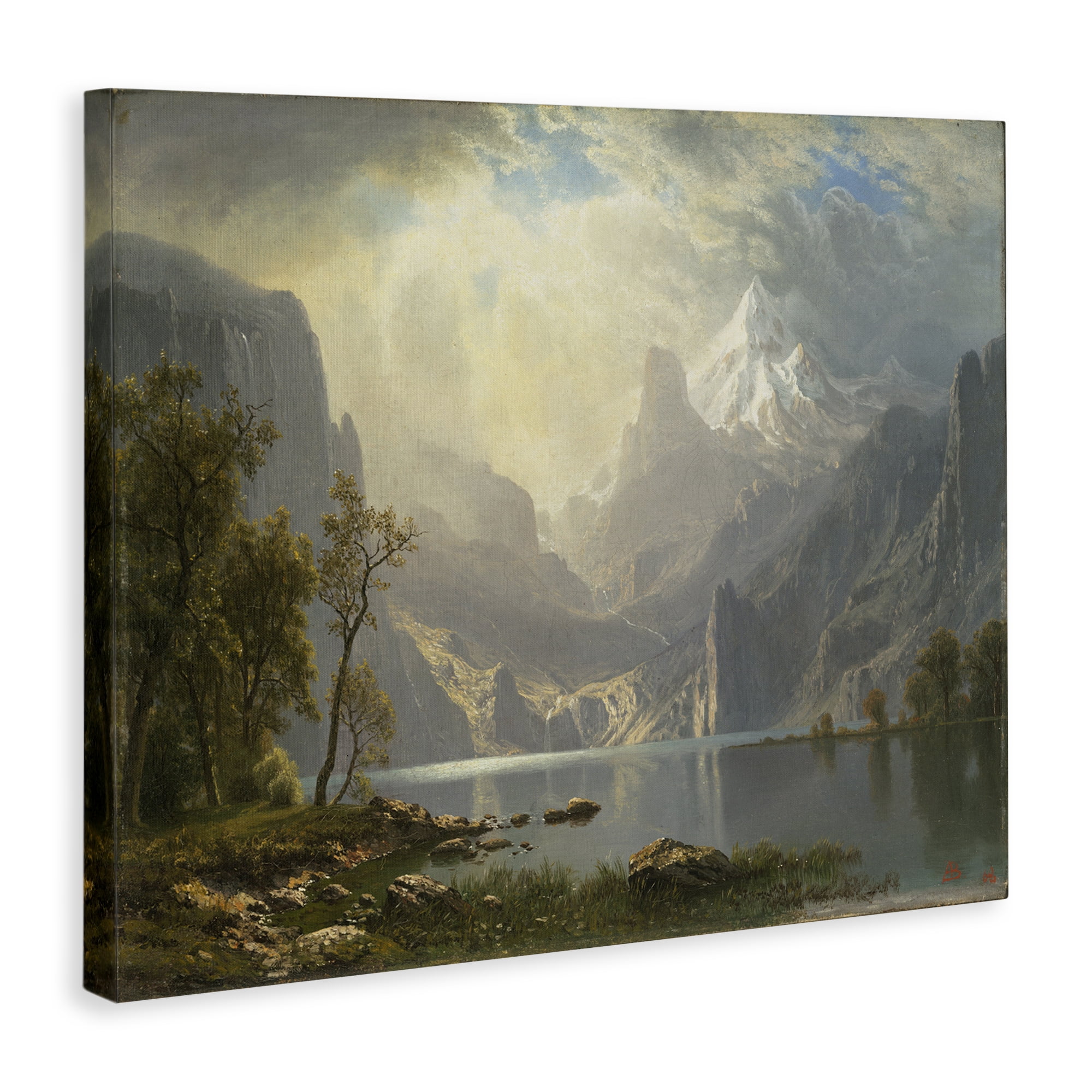 Stupell Industries Classic Bierstadt View on Mountain Landscape & Nature Painting Wrapped Canvas Art Print Wall Art, 30 x 24
