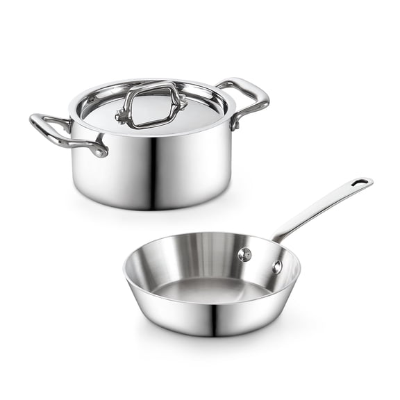 Cooks Standard Multi-Ply Clad Butter Warmer Set, Mini Cooking Pot, Stainless Steel Butter Melting Pot for Heating Milk, Fry Pan 4.7 Inch & Casserole 0.68 Qt, Mini Pot and Pan, 3 Pieces