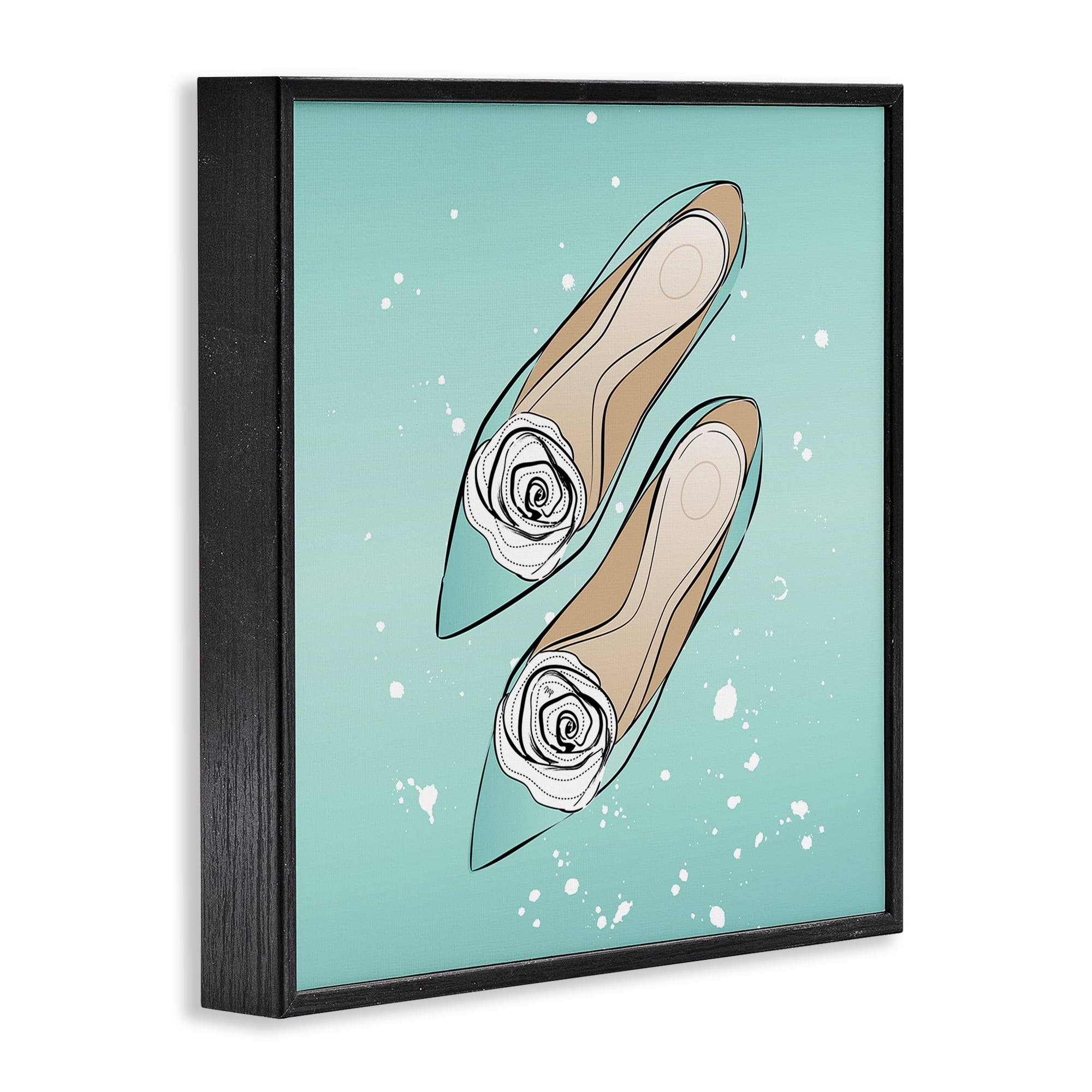 Stupell Industries Blue Shoes with Flowers Beauty & Fashion Painting Black Framed Art Print Wall Art, 17 x 17