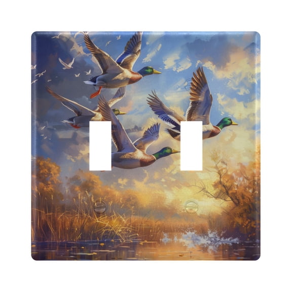 2 Gang Light Switch Cover Plate Ducks Flying in Sky Wall Plate Decorate Electrical Outlet Cover Plates 4.56”x4.48”