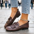 thumbnail image 2 of Shrysg Women's Round Toe Loafers with Bow and Tassel Breathable Faux Leather Slip-On Shoes for Office Casual Wear Brown, 2 of 7