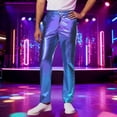 thumbnail image 2 of JAJAHO Metallic Disco Pants Mens Shiny Straight Leg Casual Trousers Rave Party Dance Club Night Out Flat-Front Trendy Trousers, 2 of 4