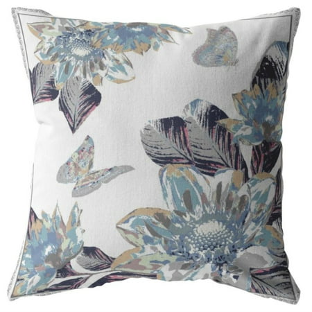 Amrita Sen Honey Butterfly Double Sided Suede Pillow, Zippered, Gray on White