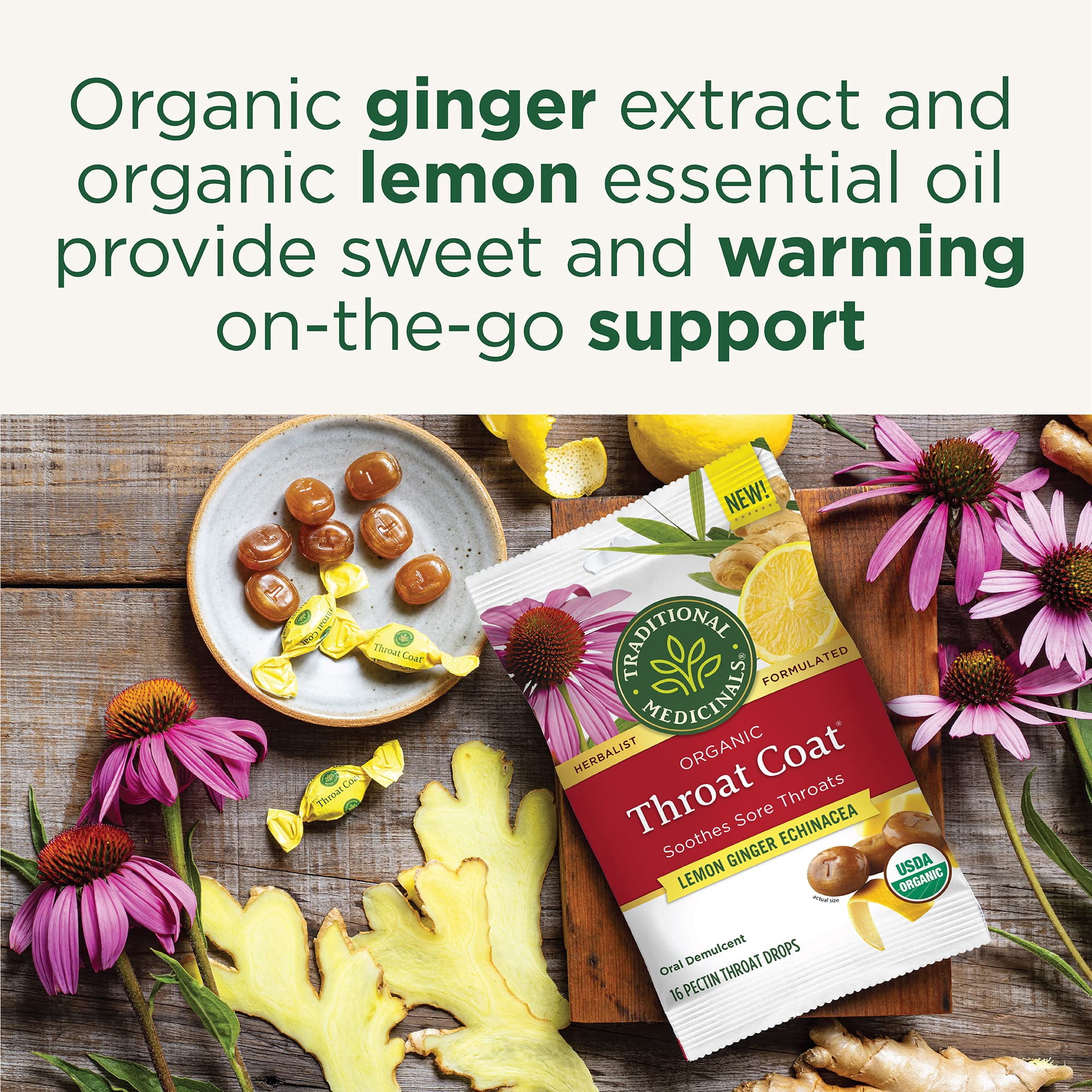 (Pack Of 12) Traditional Medicinals Lozenge Lemon Ginger 16 Pieces