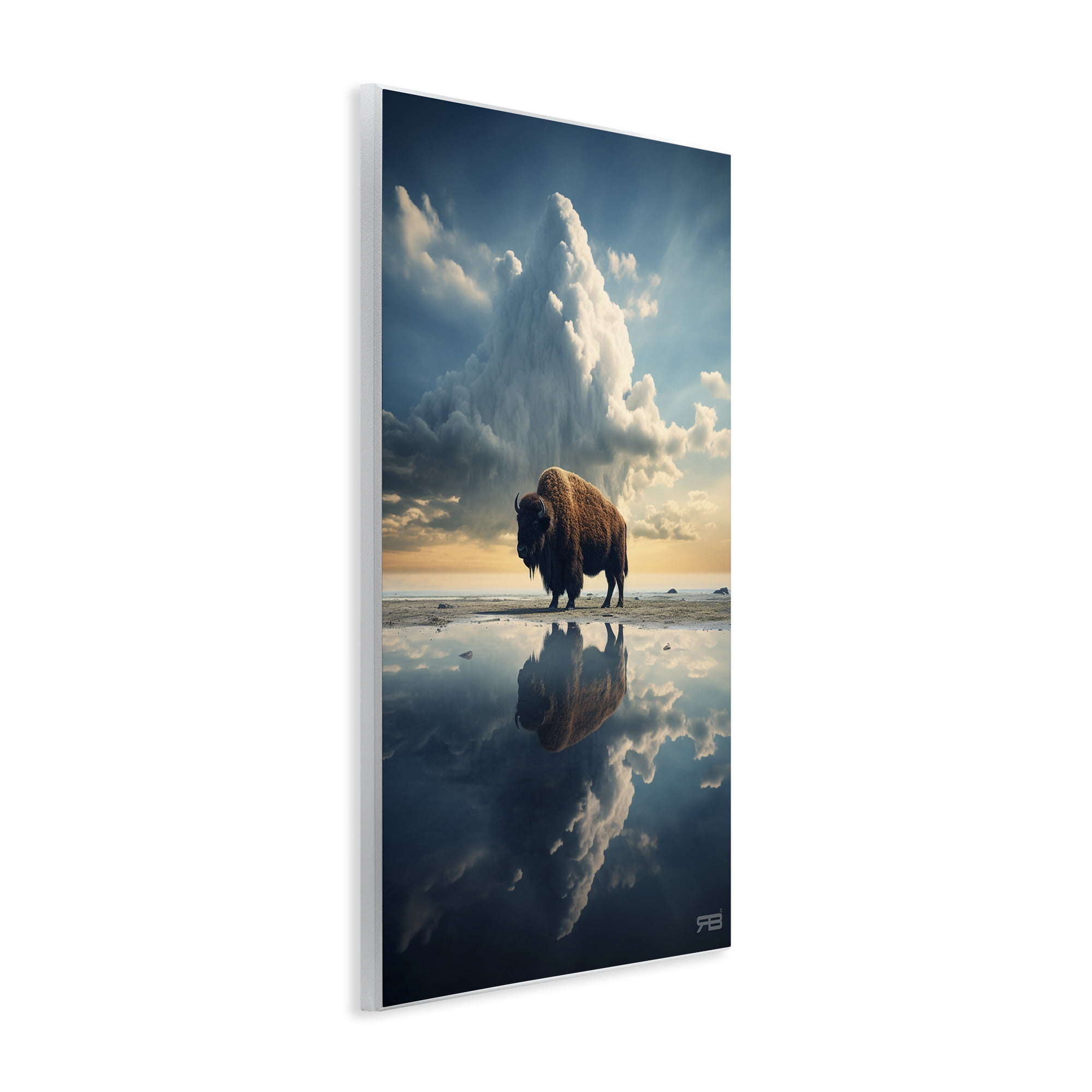 Stupell Industries Bison & Reflective Clouds Landscape Painting Unframed Art Print Wall Art, 13 x 19