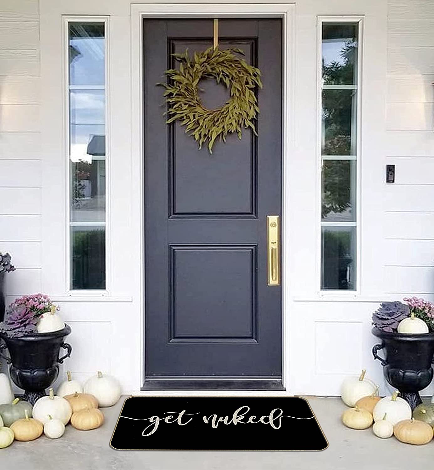 Get Naked Decorative Bath, Shower, Tub Black Door Mat, 17 x 30 inch Water Absorbent Non Slip Bath Mat, Wedding Gift Tub Door Mat, Funny Boyfriend Husband Gift