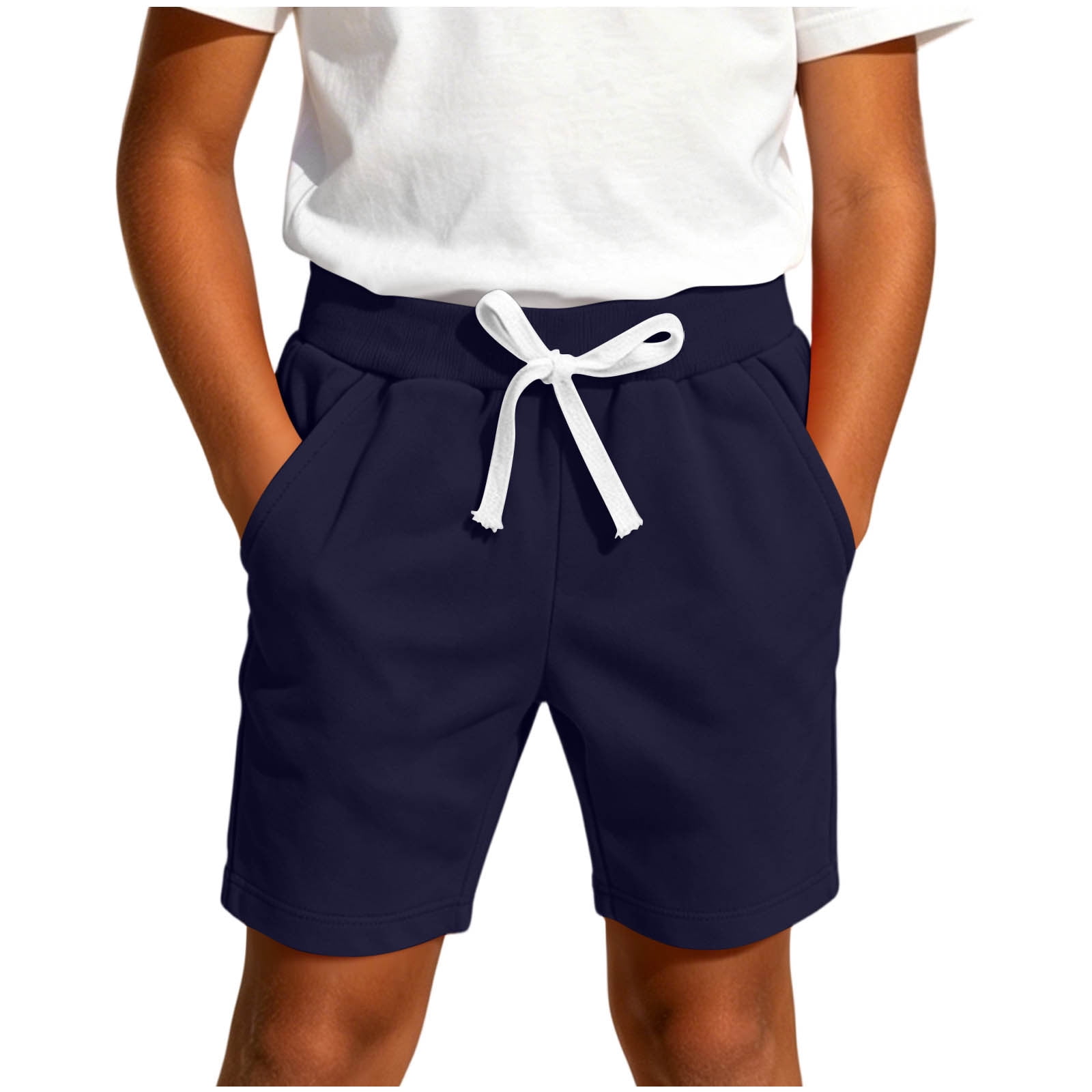 LEKWK Boys Cotton Workout Shorts Elastic Waist Drawstring Casual Bottoms Loose Fit Comfy Athletic Shorts with Pockets Summer Running Gym Outfits 0-12Y