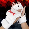 thumbnail image 2 of 1 Pair Boxing Gloves Hand Wraps with Fastener Tape Wear Resistant Thick Padded Faux Leather Adjustable Half-finger Kickboxing Gloves-White, 2 of 4