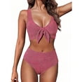 thumbnail image 2 of 2 Piece Swimsuit for Women, Bikini, Women's Bikini Swimsuits, Women High Waisted Bikini Sets, Two Piece Swimsuit Tummy Control, Textured Bathing Suits, Tie Knot Swimwear, Pink XXL, 2 of 5