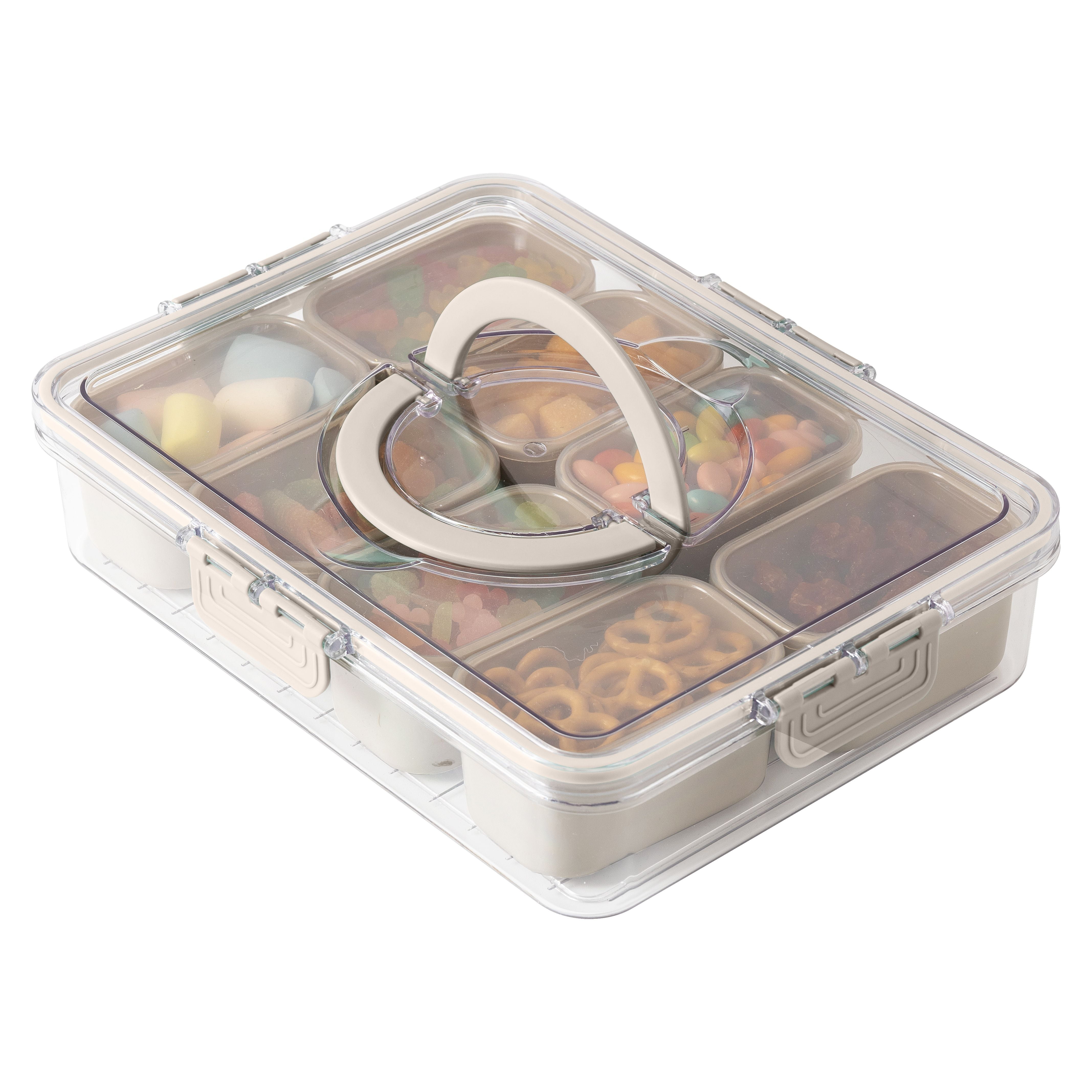 Cook With Color Taupe 8 compartment snackle box, charcuterie container, divided serving tray with lid and handle.
