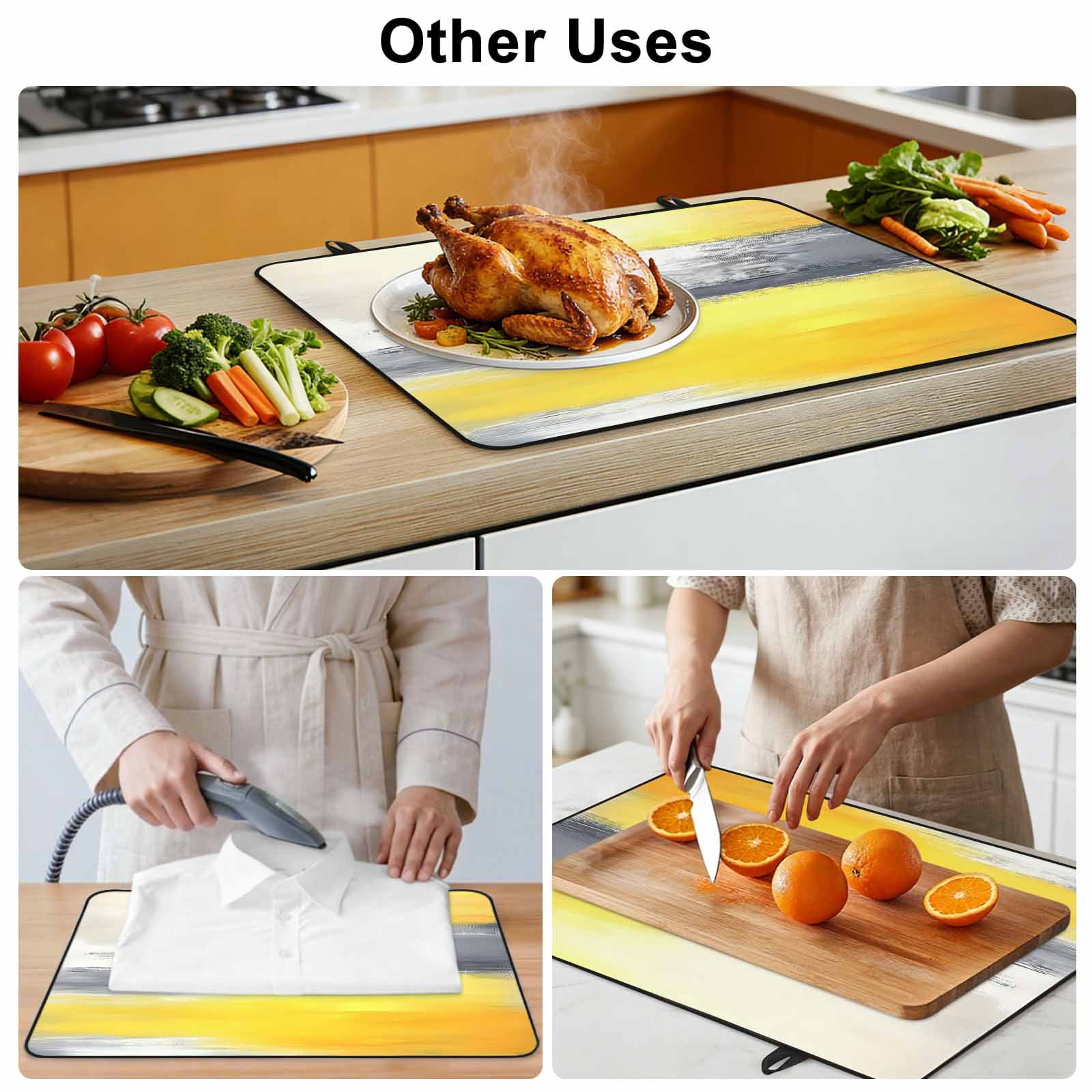 Yellow Gray Stove Top Cover for Electric Stove, Heat-proof & Non Slip Glass Top Stove Cover Protector, Contemporary Abstract Oil Painted Art Kitchen Flat Cooktop Rubber Mat 24x21 Inches