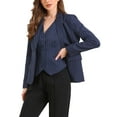 thumbnail image 4 of BLAZER RAYADO INSPIRADOR CHIC PARA MUJERES, CON SOLAPA EN V, DE UN BOTÓN, MANGAS LARGAS, CHAQUETAS DE TRAJE DE OFICINA, TAMAÑO M, AZUL OSCURO, 4 of 6