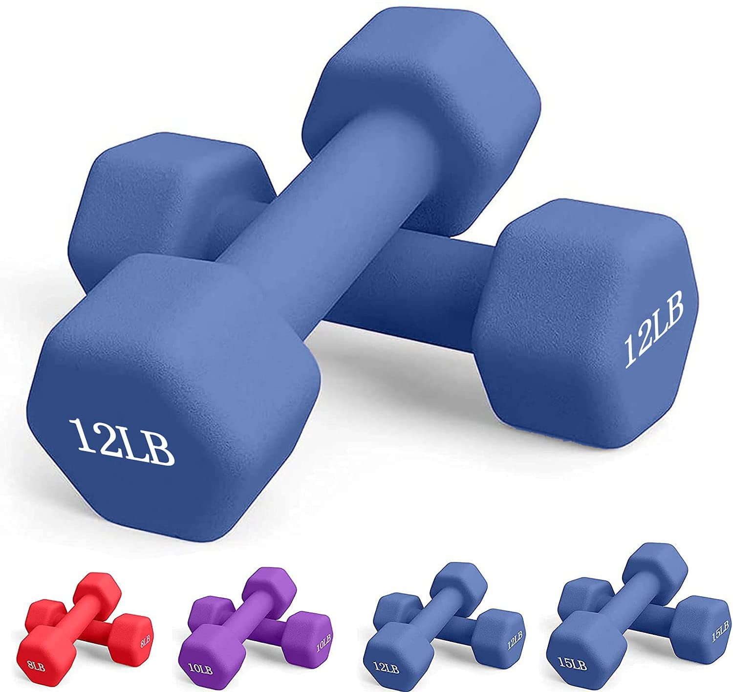 6/8/10/12/15lbs Pound Set Dumbbell Weights Barbell Neoprene Coated Weights Blue 