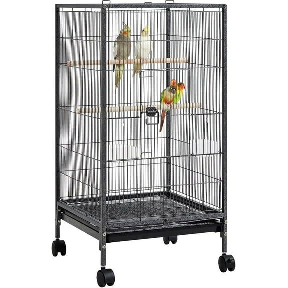 HOWEN 40 Inch Wrought Iron Bird Cage Open-Top Parrot Cage with Rolling Stand for Parakeets Cockatiels Budgies Parrotlets Lovebirds Canary Small-Sized Birds Parrots