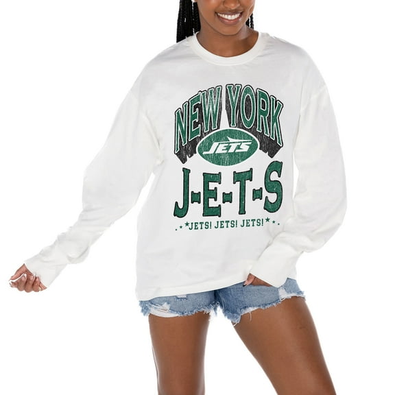 Women's Gameday Couture  White New York Jets Time Out Oversized Long Sleeve T-Shirt
