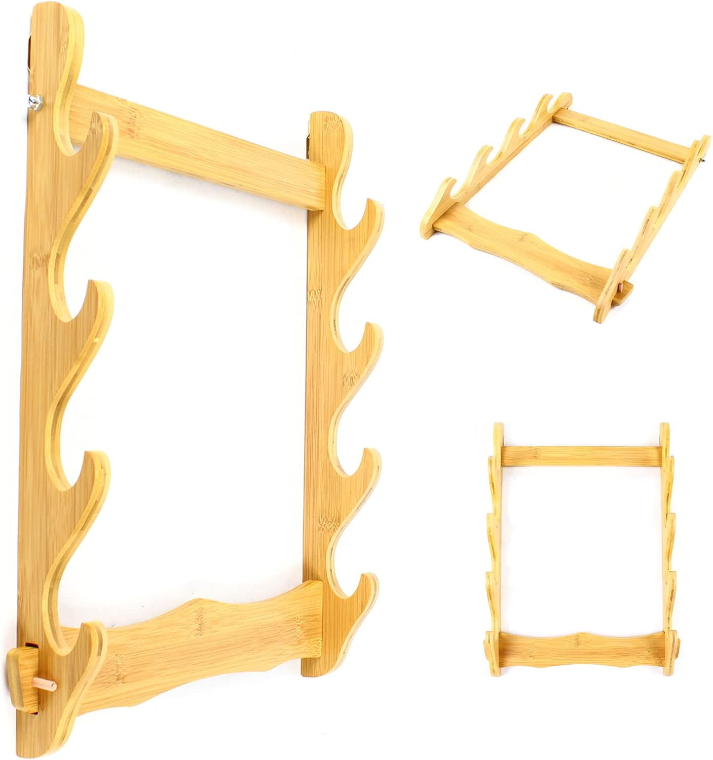 4 Wall Mount Wooden Rack Natural Wood Finish  Storage Shelf Holder