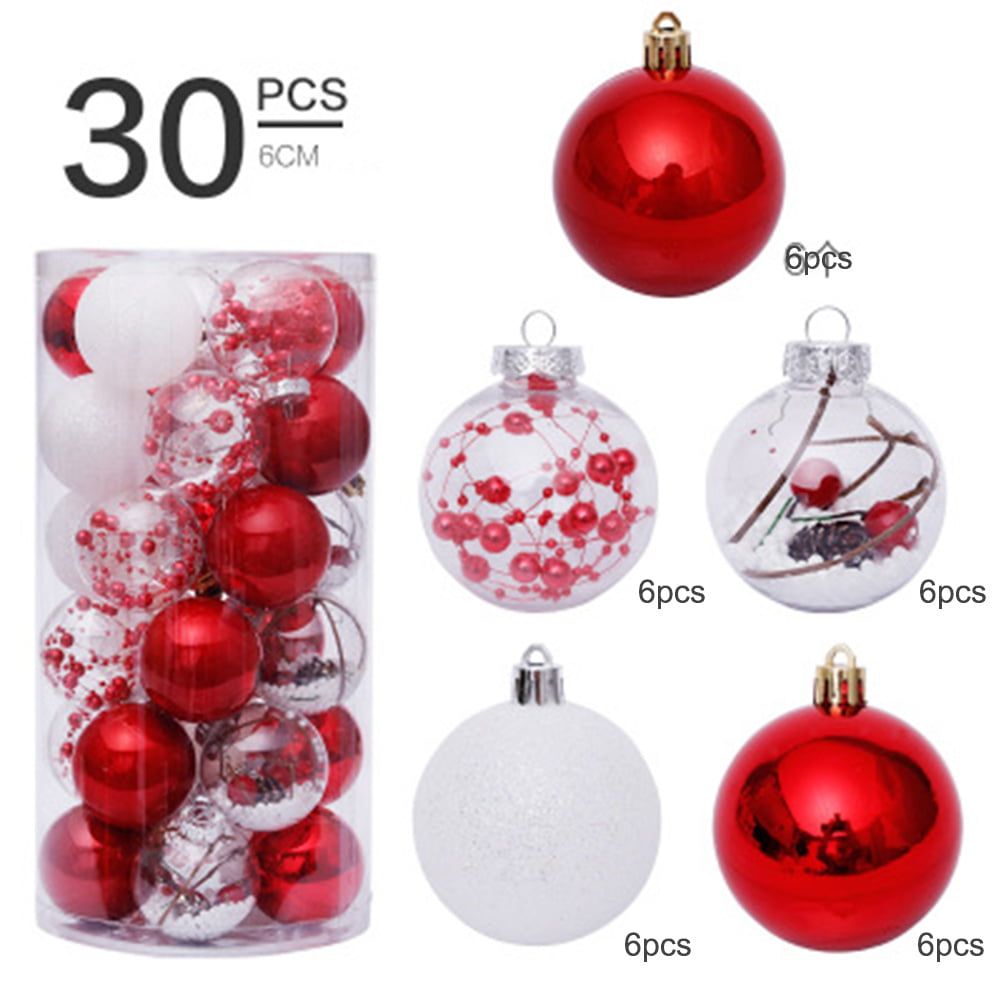 30Pcs Glitter Christmas Balls Baubles Xmas Tree Hanging Ornament Decor Home 
