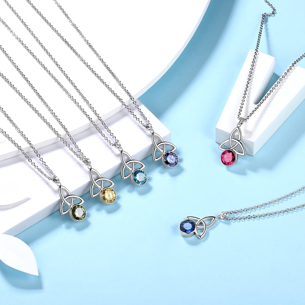 925 Sterling Silver Celtic Knot Necklace for Women June Birthstone Tanzanite Gemstone Trinity Triquetra Irish Pendant Jewelry Birthday Gift Hipunk